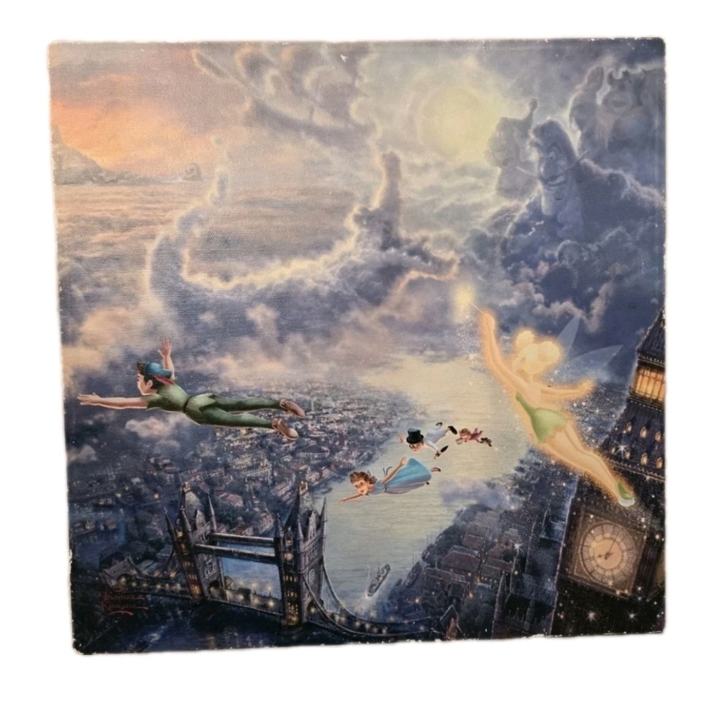 Disney Thomas Kinkade Peter Pan’s Neverland Canvas Print 14x14 COA Gallery Wrap